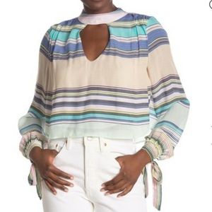 WILDFOX MOCK NECK BACK TIE STRIPE BLOUSE